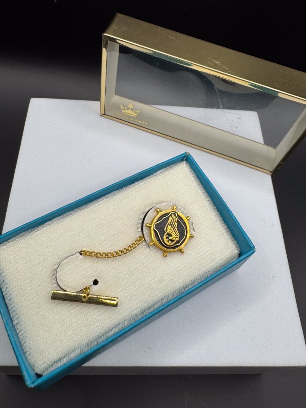 Vintage AFA Air Crest Craft Tie Tack Gold Tone Enamel Boxed